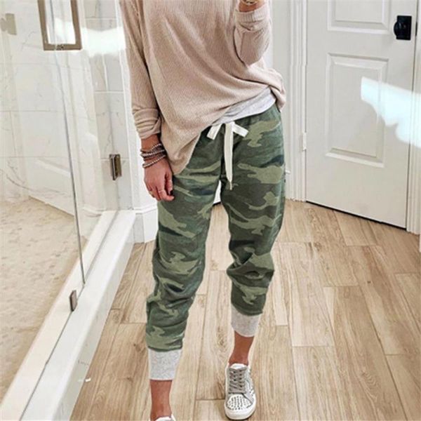

women camouflage trousers casual pants lace up streetwear ladies casual joggers high waist loose trousers for female capris, Black;white