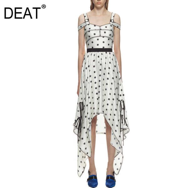 

[deat] summer fashion square collar high waist sleeveless printing loose temperament elegant dress women 13d196 210527, Black;gray