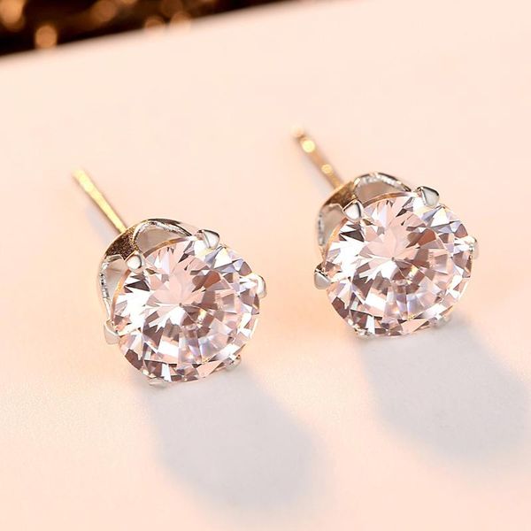 

stud round zircon simple claw inlaid 2021 hiphop/rock recommend earring for women girls european party, Golden;silver