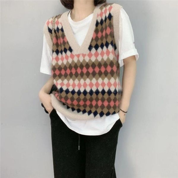 

women's sweaters pullover women pattern v neck cardigan loose casual 2021 knitted warm sweater outwear girls streetwear fall cloth, White;black