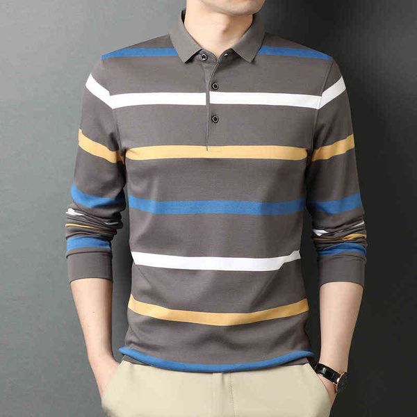 

spring middle-aged men's cotton long sleeve t-shirt stripe lapel color matching casual t-shirt bottom shirt, White;black