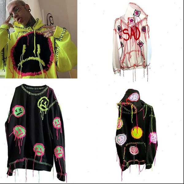 

hand stitched hoodies embroidered crying hoodie rap hip hop hoodie fun niche hoodie 1of1 gothic, Black