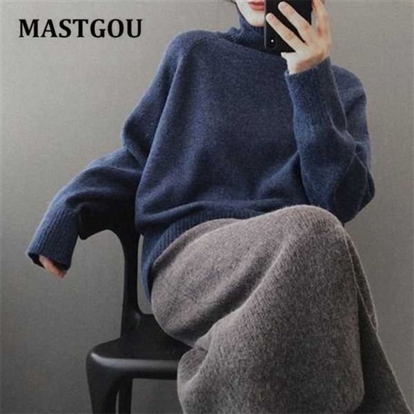 

mastgou oversized winter thick sweater women knitted cashmere pullover long sleeve turtleneck loose jumper warm pull 220209, White;black