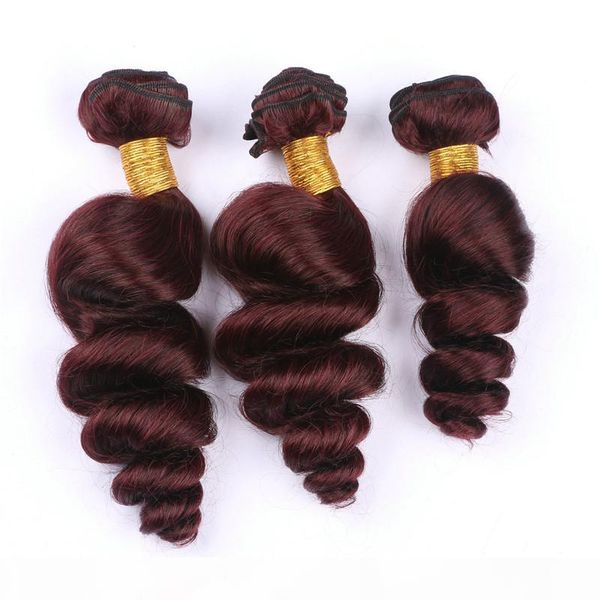 

peruvian wine red human hair wefts loose wave wavy 3pcs virgin remy human hair weave bundles #99j burgundy red hair extensions 10-30, Black
