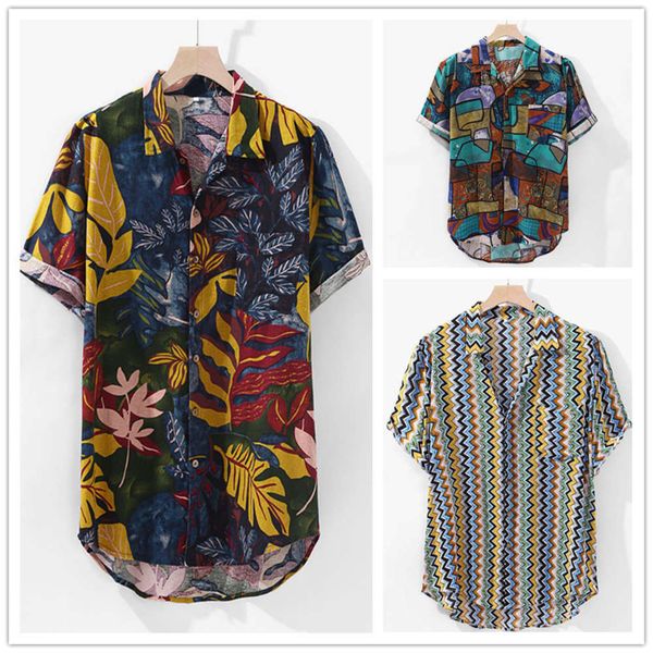 

printed short sleeve men's floral shirt, White;black