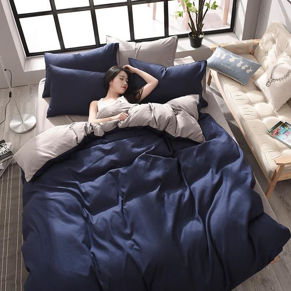 

ab side bedding set solid duvet cover set blue grey bedclothes khaki bed linens modern 3/4pcs flat sheet bed flat sheet