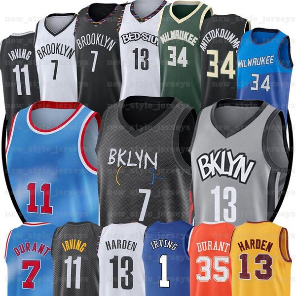 

7 kevin 34 giannis 11 kyrie durant city jersey 2021 irving antetokounmpo ncaa basketball jerseys, Black;red