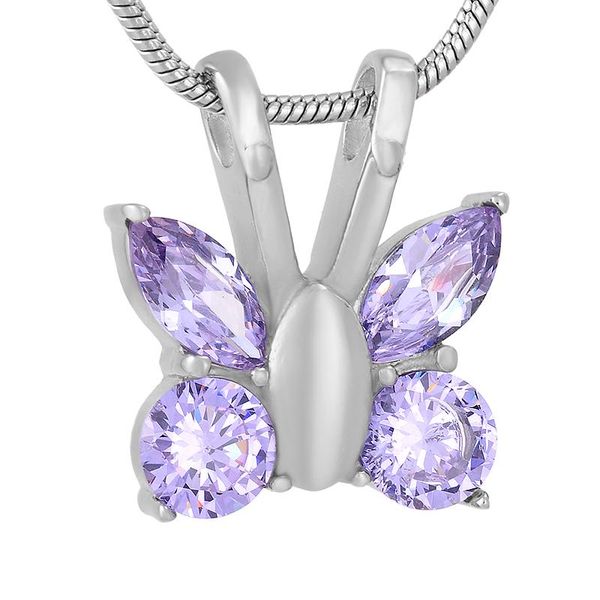 

pendant necklaces cmj9744 crystal purple butterfly shape fashion memorial jewelry keepsake urn necklace cremation for women, Silver