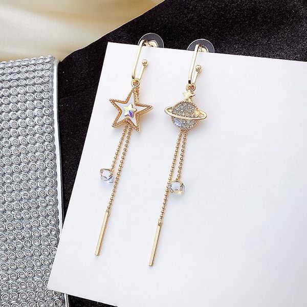 

dangle & chandelier temperament asymmetric star earrings korean version of long tassel high-end exquisite fashion stud, Silver