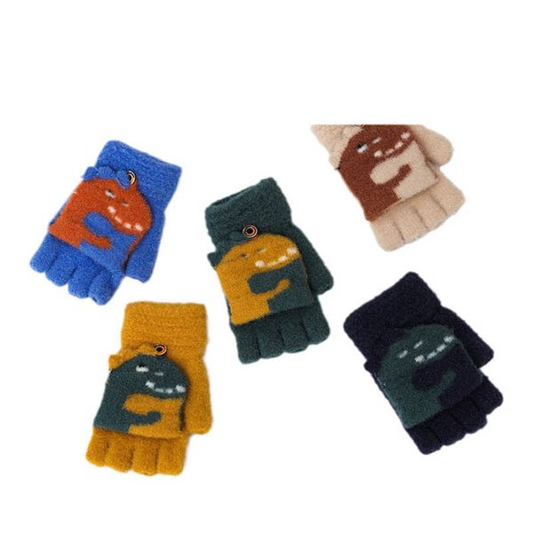 

childrens fingerless gloves fashion knit boys accessories winter cartoon half flip thick warm knitted student dinosaur girls 1-8y b9114, White
