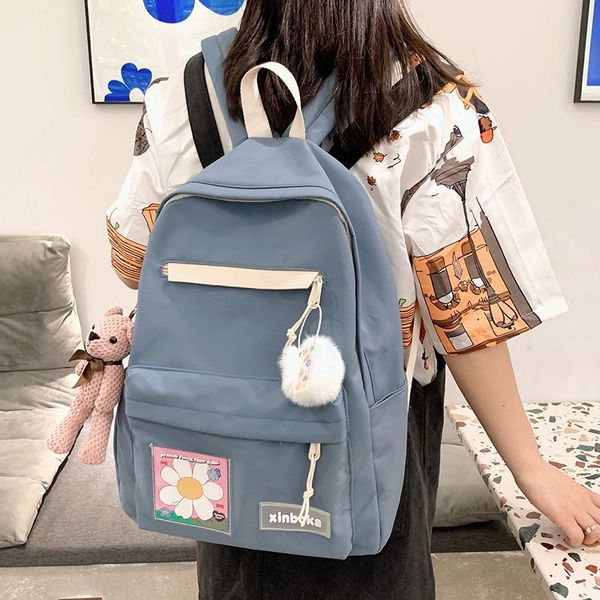 

backpack solid color waterproof nylon women female big capacity travel double shoulder bag for teenage girl schoolbag satchel