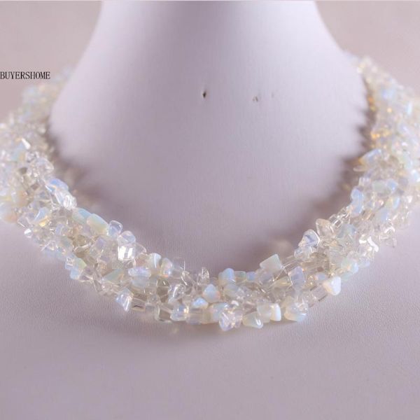 

chains women jewelry gift natural stone irregular beads white opal necklac e050, Silver
