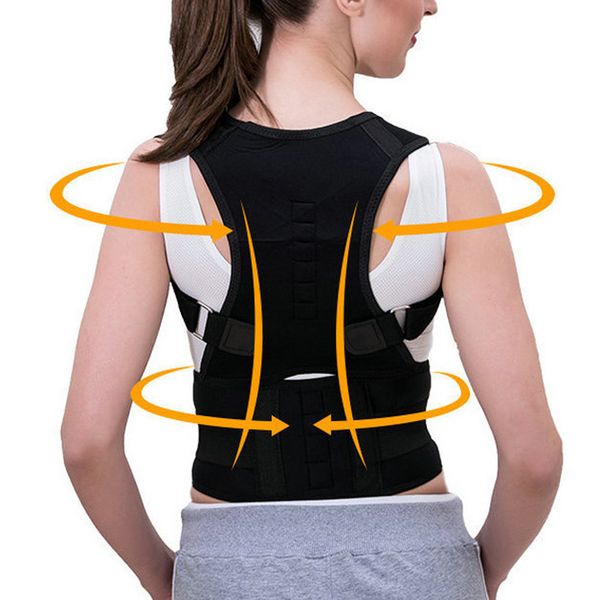

adjustable magnetic posture back support corrector belt band belt brace shoulder lumbar strap pain relief posture waist trimmer, Black