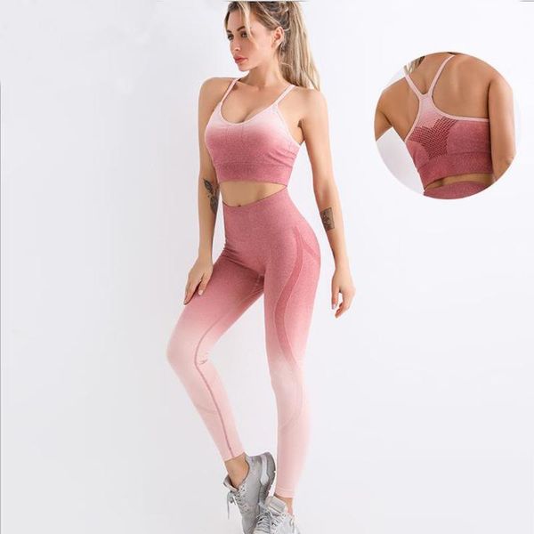 

yoga outfit ladies sports bra set, gradient seamless quick-drying wear, hip-lifting fitness wear