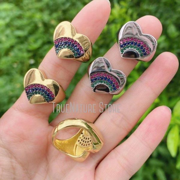 

cluster rings 5pcs rm39788 gold cubic zirconia ring jewelry colors silver plated rainbows heart shape, Golden;silver