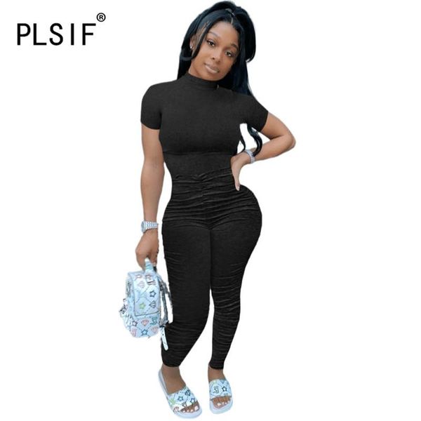 

women's jumpsuits & rompers women black grey skinny romper o neck summer short sleeve jumpsuit lady casual overalls, Black;white