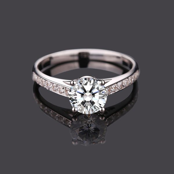 

925 silver ring trendy style round brilliant cut moissanite jewelry anniversary engagement ring for women, Golden;silver
