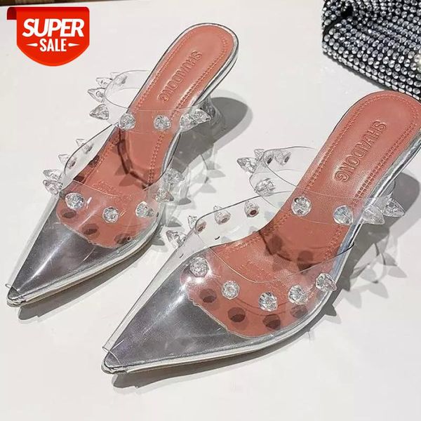 

pvc transparent crystal shoes woman high heel sandals clear mules zapatillas mujer casa ladies slippers #ct2t, Black