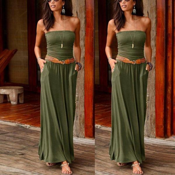 

tube dress womens bandeau holiday off shoulder long dress ladies summer solid maxi satin with one shoulder, Black;gray