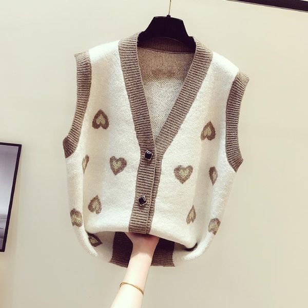 

women's knits & tees waistcoat wear all-match knitted cardigan for autumn and winter 2021 v-neck sweater retro women clothing, White