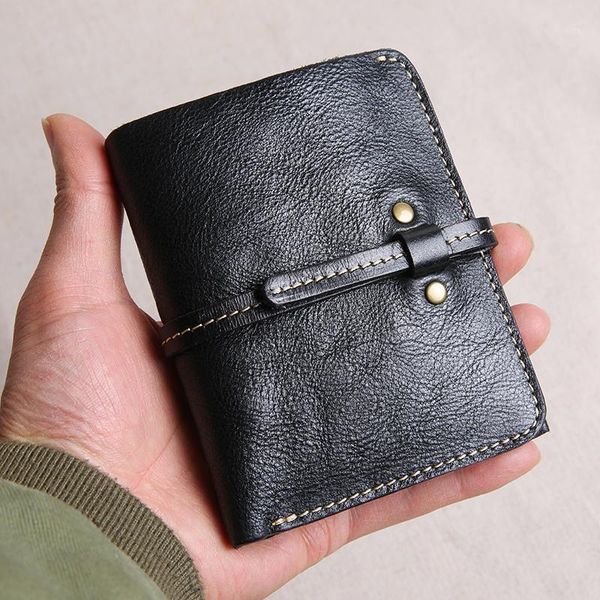 

brand 100% genuine leather short men's designer wallet men brown retro buckle coin purse cowhide card case wallets1, Red;black
