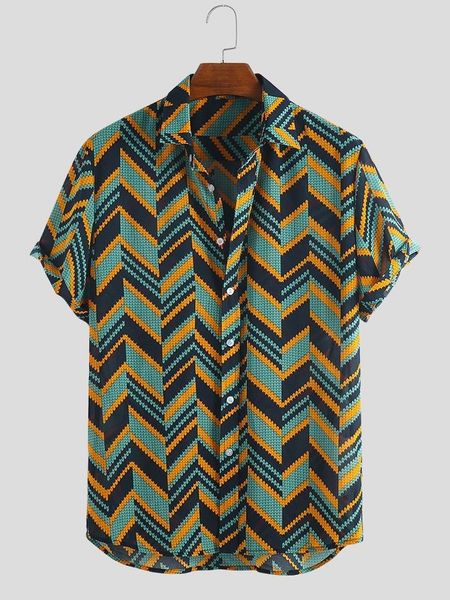 

men's casual shirts selling product in 2021 beach seaside wave striped short-sleeved shirt camisas para hombre, White;black