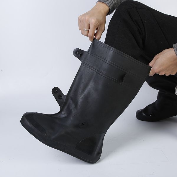 

pvc rainproof shoes cover men women winter snow boots waterproof thick non-slip wear-resistant bottom high tube rain bota cases, Black;white