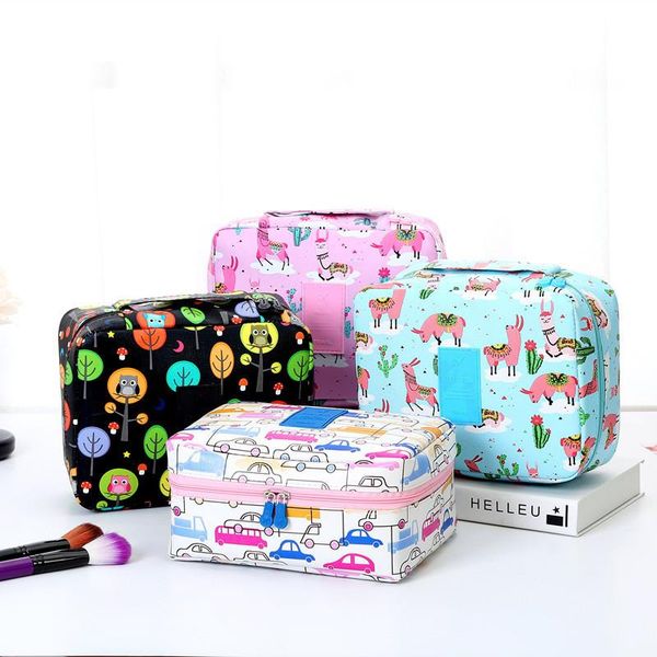 

storage boxes & bins printed leather cosmetic bag home travel large capacity toiletries box phone headset debris sorting zipper organizer
