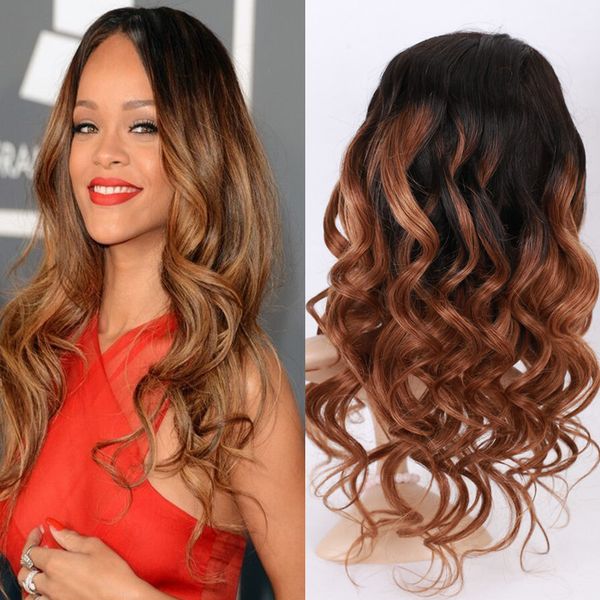 

dark brown ombre #1bt30 full lace wig long wavy virgin peruvian body wave gluless human hair lace wigs ombre lace front wig, Black;brown
