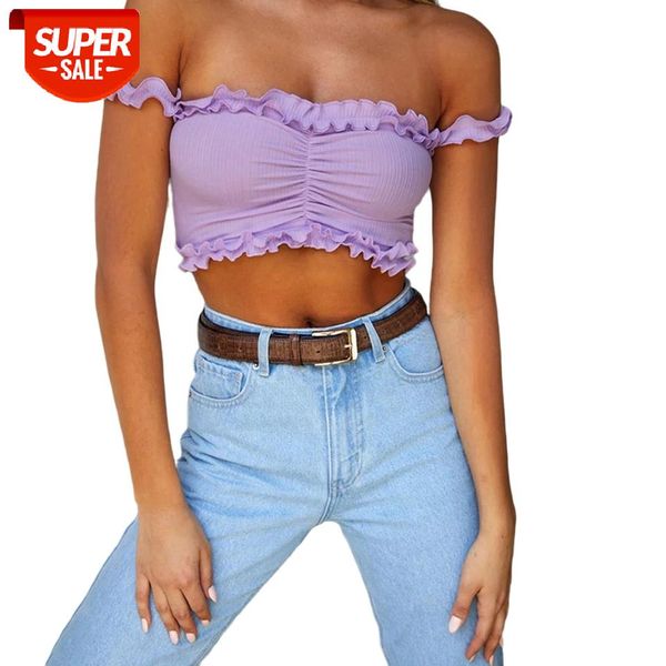 

spaghetti straps ruffles crop 2020 summer women purple backless sleeveless camisole female skinny bralette #pk3a, White