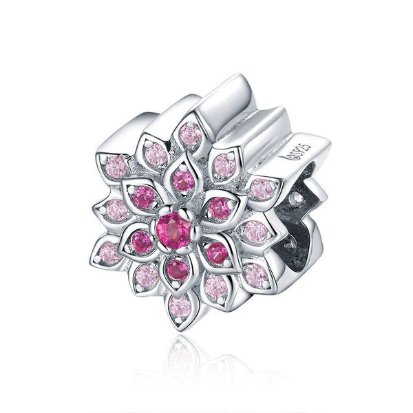 BISAER Real 925 Sterling Silver Pink Red Lotus Flower Beads fit Charms Bracciali Braccialetti Gioielli in argento sterling EFC038 Q0531