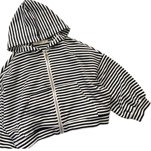 

hoodies & sweatshirts boys and girls 2021 hooded trend striped sweatshirt cardigan children's all-match jacket p4716, Black