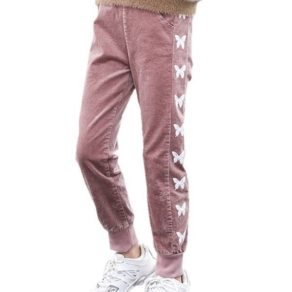 

2021 new 4-14 years old children casual pants autumn and winter side butterfly impression korean girls veet 02i9, Blue