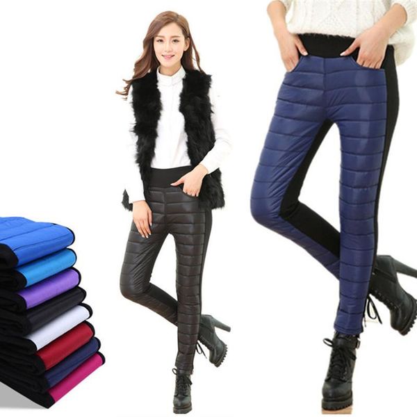 

women's pants & capris winter women duck down velvet high waist skinny warm formal female black elastic work trousers fcx003, Black;white