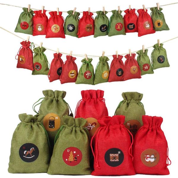 

24pcs christmas cotton bags candy gifts jewelry packaging bags drawstring gift bag & pouches gift bag packaging candy cookie
