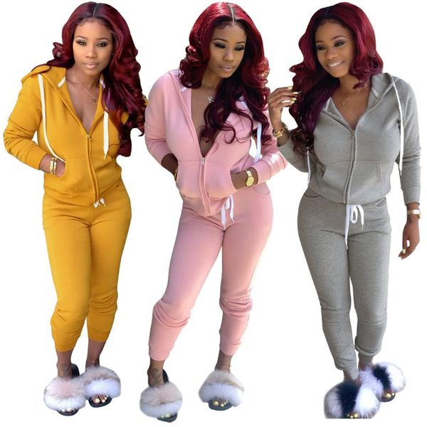 

two piece dress european and american women's autumn winter hooded pocket suit sports two-piece, White