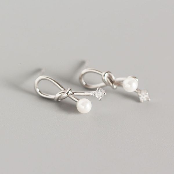 

yhe0110 us version s925 pure tremella stud geometric line knot bowknot pearl stud earrings, Golden