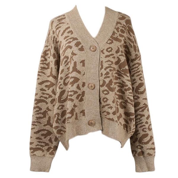 

women's sweaters fashion leopard cardigan sweater women 2021 autumn winter v-neck knit warm outside wear female, White;black
