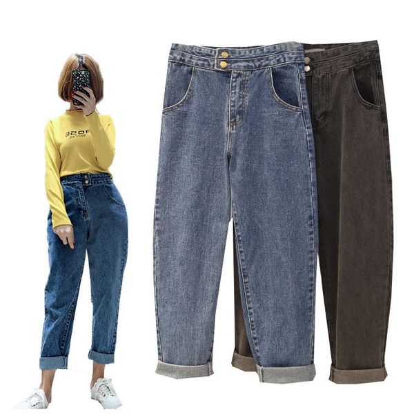 

women's jeans 2021 autumn winter boyfriends ripped women high waist for blue black loose haren pants trousers