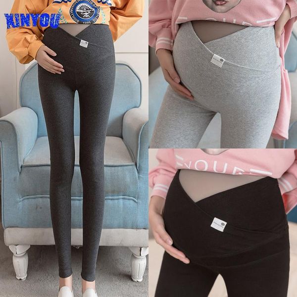 

maternity bottoms xinyou across v low waist belly cotton legging spring casual pants clothes for pregnant women autumn pregnancy, White