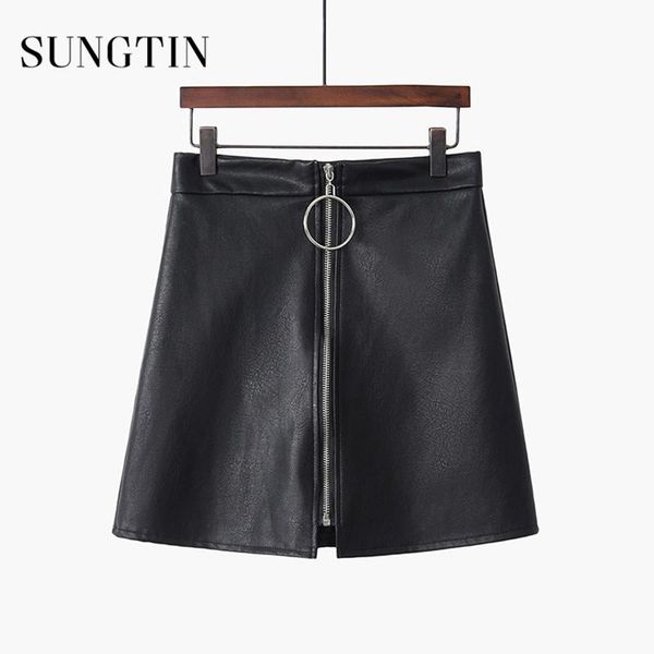 

skirts sungtin brand white black leather skirt women pu high waist mini womens spring summer a-line zipper female good quality