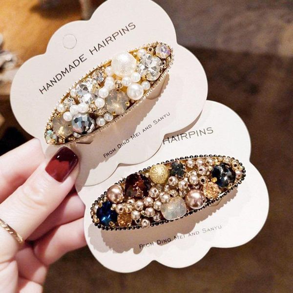 

hair clips & barrettes handcrafted elegant female pearl korea crystal colorful light for women fashion baroque accessories, Golden;silver