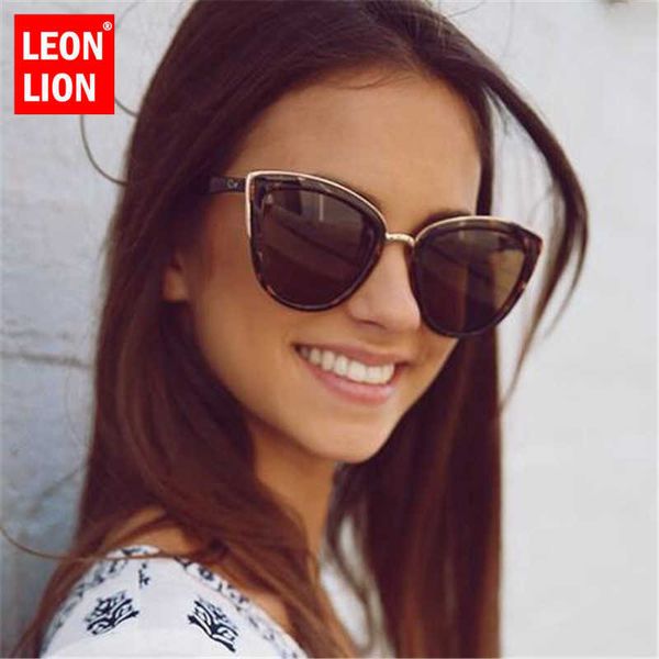 

leonlion 2021 fashion cateye sunglasses women vintage metal eyewear for women mirror retro shopping oculos de sol feminino uv400 p0814, White;black
