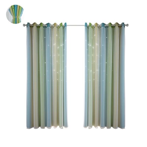 

other home decor romantic rainbow color two pass curtain girl bedroom full blackout window drapes hollow star double-layer