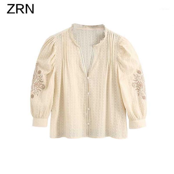 

women's blouses & shirts zrn blouse women bohemia embroidery puff sleeve elegant fashion v-neck female travel casual vocation shirt, White