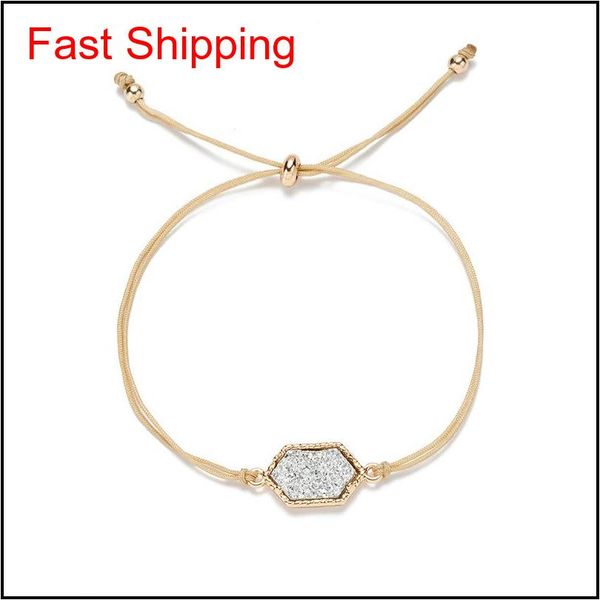 

fashion druzy stone chram bracelets for women healing geometric natural stone adjustable string rope chains ba jllcmh lottery2010, Golden;silver