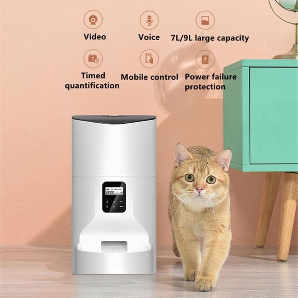 

cat bowls & feeders [video/button/wiff] 7l/9l automatic pet feeder smart dog dispenser remote control app timer for puppy dogs cats bow