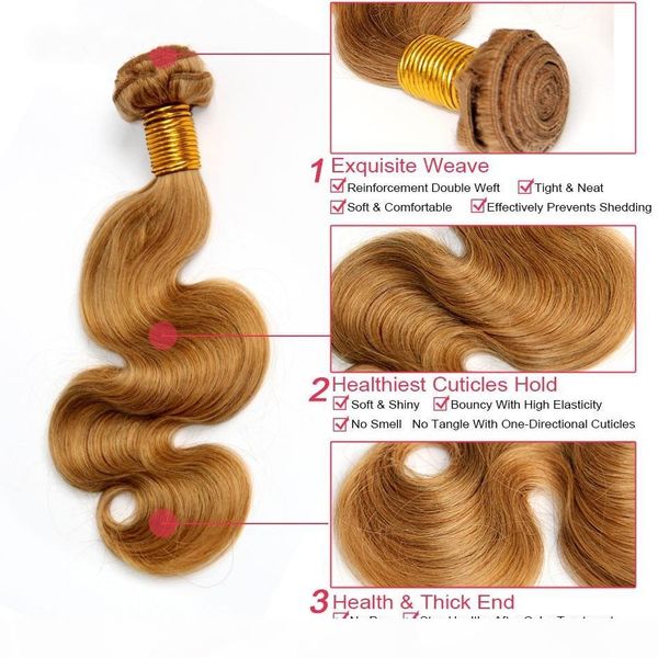 

dark blonde honey blonde brazilian body wave human hair single color white blonde 613 color hair, Black