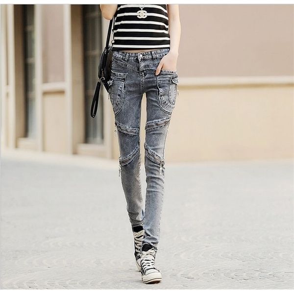 

summer casual women fashion street high waist calca jeans feminina denim pencil pants plus size, Blue