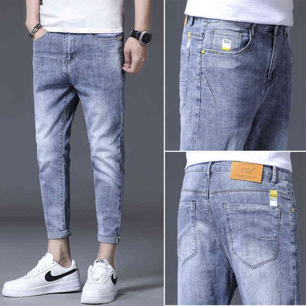 

men's jeans jeans men's korean version 2021 loose elastic small leg fashion 100 leisure summer pants, Blue